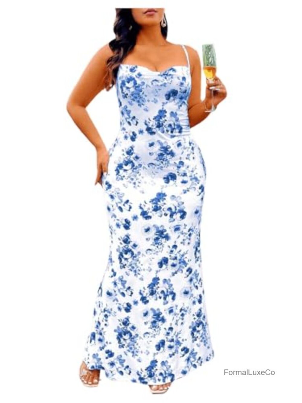 Floerns Women's Plus Size Floral Sleeveless Cowl Neck Criss Cross Maxi Dress